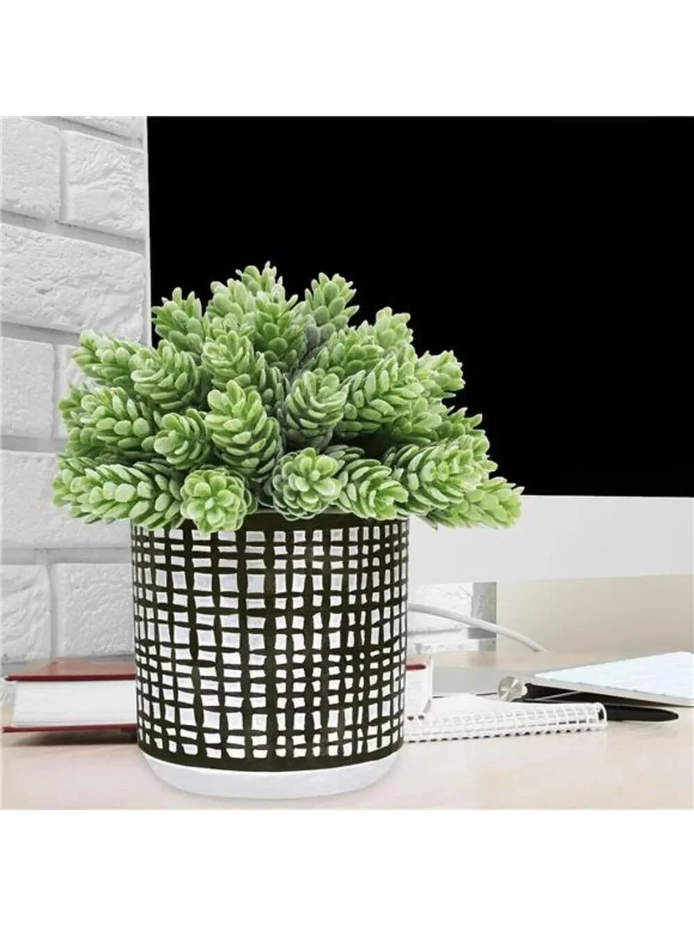 Set of 3 small artificial succulent potted plants faux greenery for home office